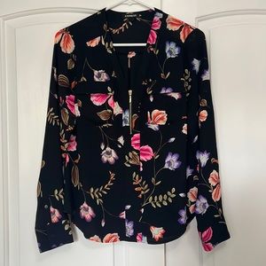 Express Long Sleeve Blouse Black Floral Size XS